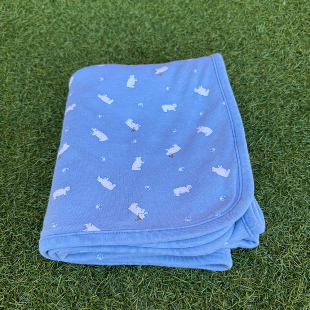 Vtg 1999 Gymboree Polar Bear Blue Cotton Baby Blanket Animal One Size Kidcore